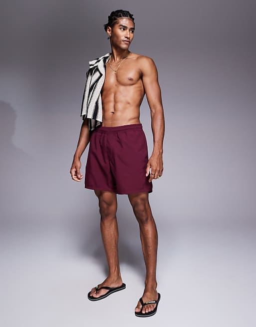 ASOS DESIGN Swim Shorts In Mid Length In Burgundy