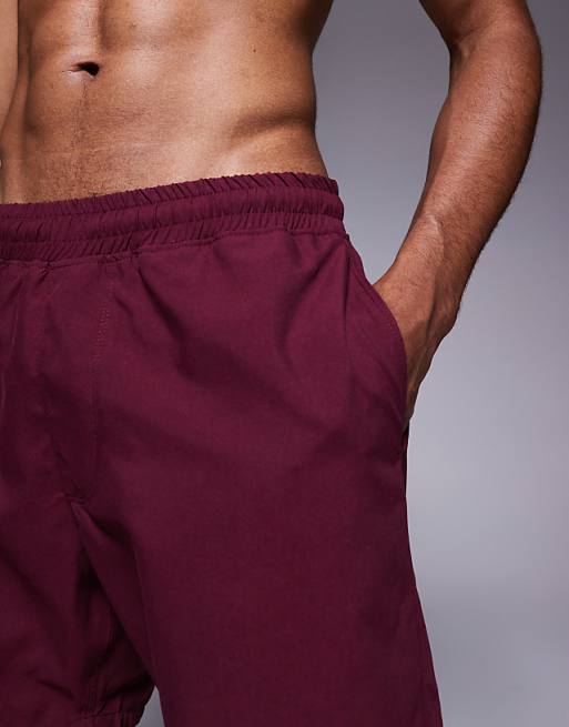 ASOS DESIGN Swim Shorts In Mid Length In Burgundy