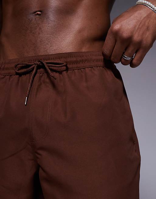 ASOS DESIGN Swim Shorts In Mid Length In Dark Brown