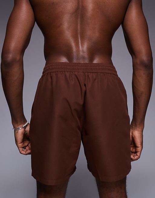 ASOS DESIGN Swim Shorts In Mid Length In Dark Brown