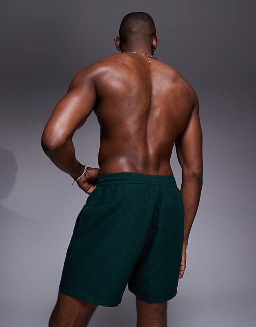 ASOS DESIGN Swim Shorts In Mid Length In Dark Green