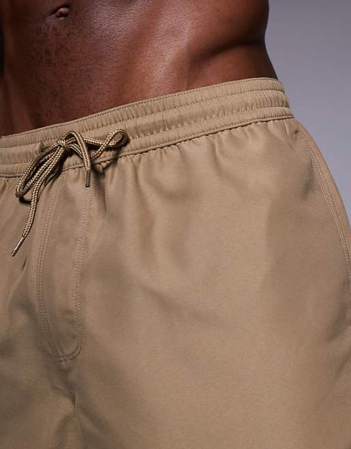 ASOS DESIGN Swim Shorts In Mid Length In Dark Stone
