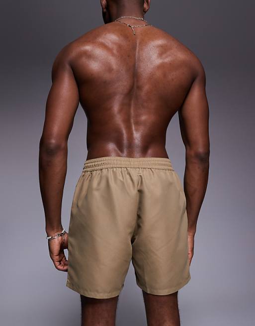 ASOS DESIGN Swim Shorts In Mid Length In Dark Stone