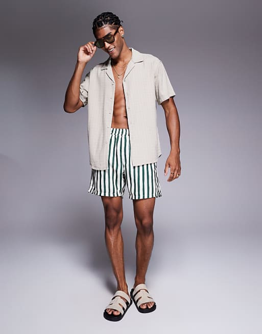 ASOS DESIGN Swim Shorts In Mid Length In Green Stripe