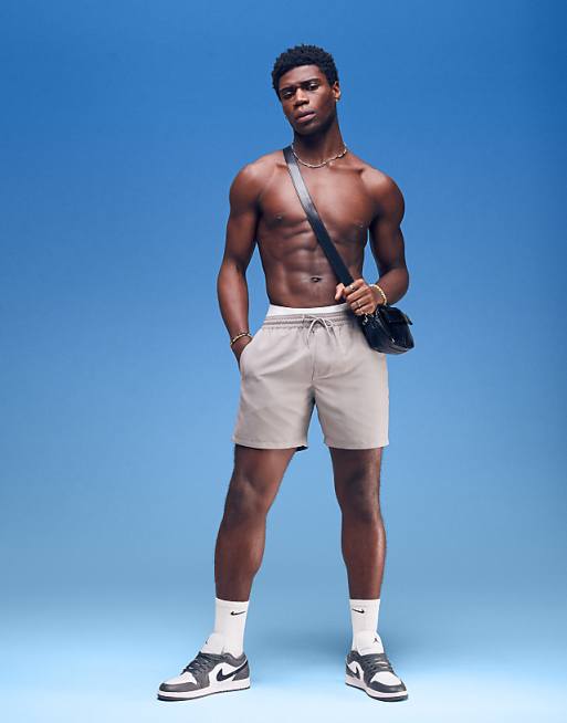 ASOS DESIGN Swim Shorts In Mid Length In Grey