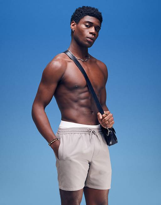 ASOS DESIGN swim shorts in mid length in grey