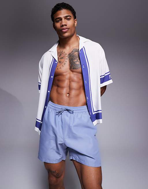 ASOS DESIGN swim shorts in mid length in grey