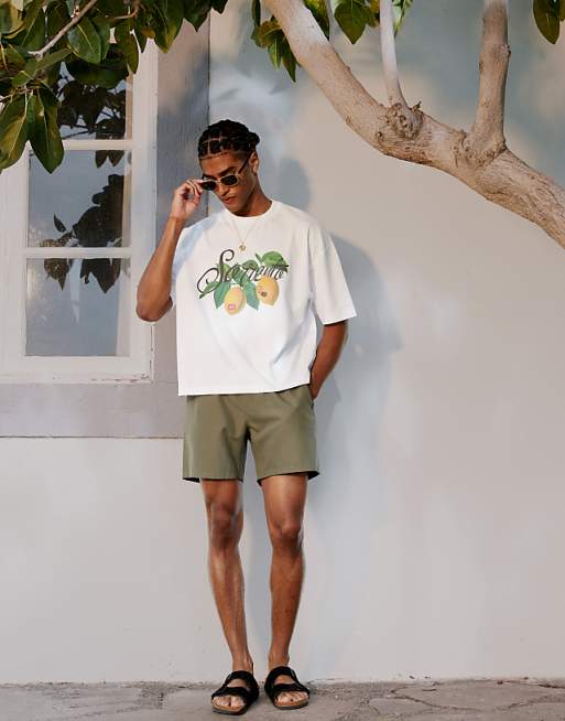 ASOS DESIGN Swim Shorts In Mid Length In Khaki