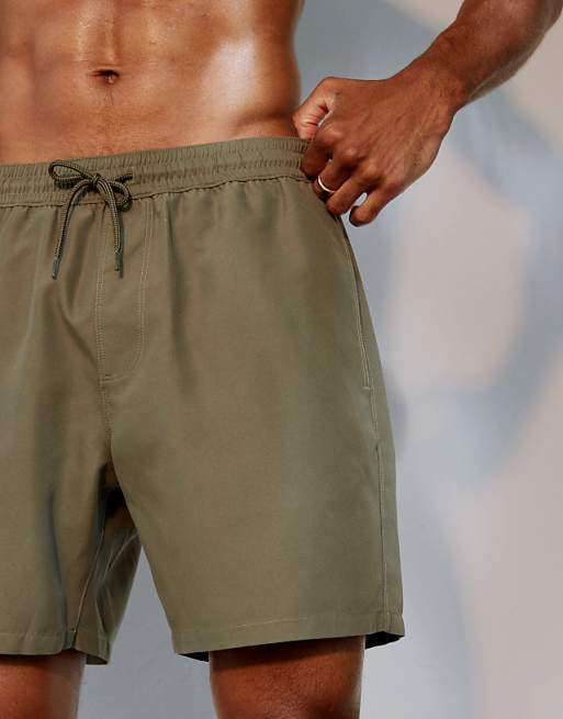 ASOS DESIGN Swim Shorts In Mid Length In Khaki