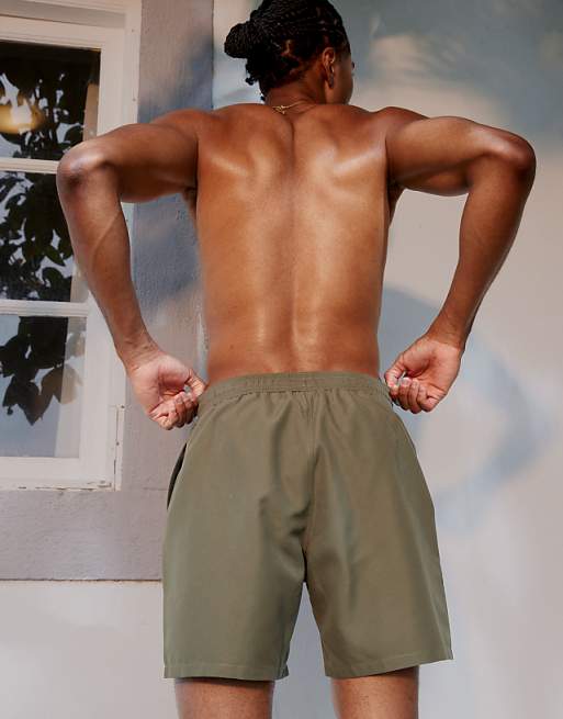 ASOS DESIGN Swim Shorts In Mid Length In Khaki
