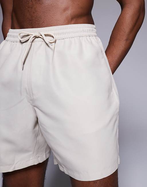 ASOS DESIGN Swim Shorts In Mid Length In Light Stone