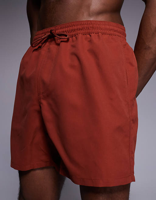 ASOS DESIGN Swim Shorts In Mid Length In Rust