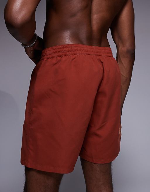 ASOS DESIGN Swim Shorts In Mid Length In Rust