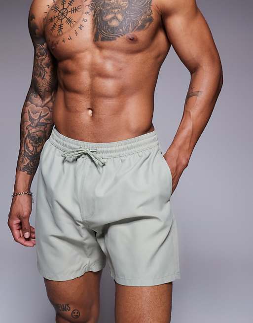 ASOS DESIGN Swim Shorts In Mid Length In Sage