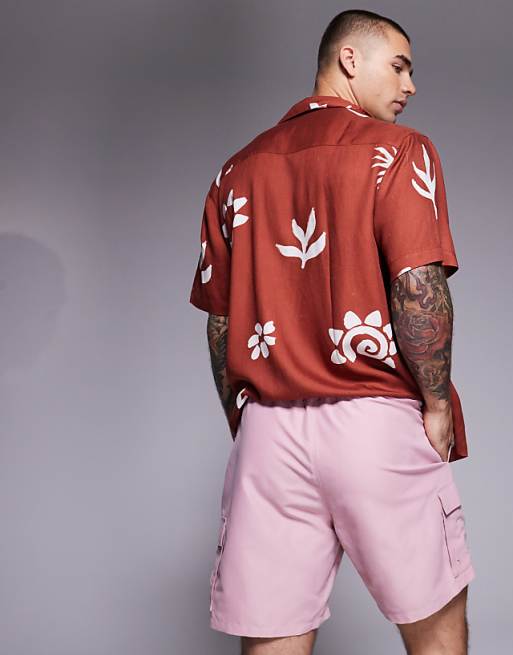ASOS DESIGN Swim Shorts In Mid Length With Cargo Pockets In Pink