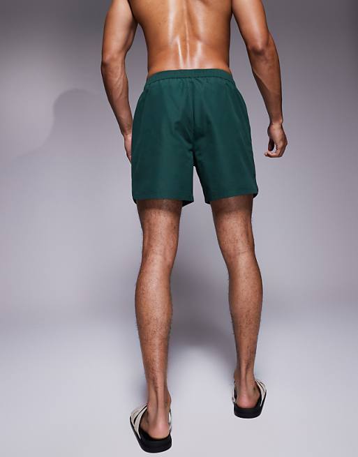 ASOS DESIGN Swim Shorts In Mid Length With Embroidery In Green