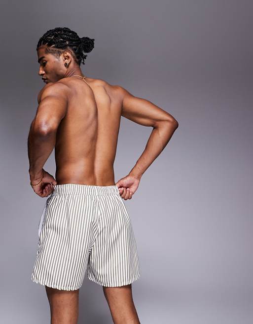 ASOS DESIGN Swim Shorts In Short Length In Beige Stripe