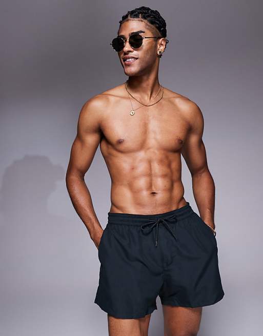 ASOS DESIGN swim shorts in short length in black