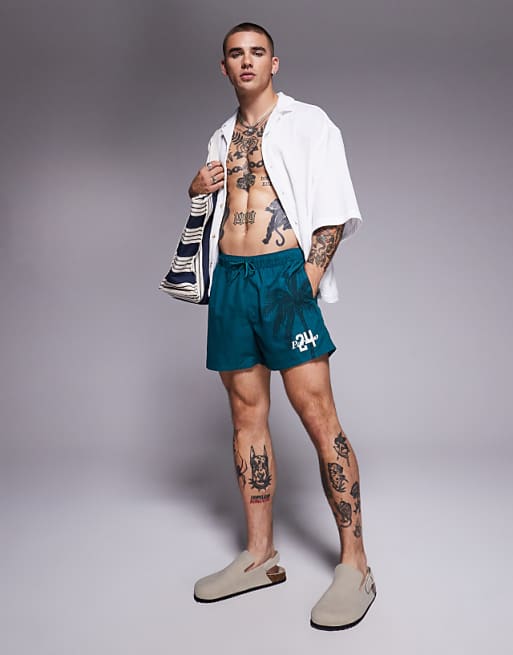 ASOS DESIGN Swim Shorts In Short Length In Green