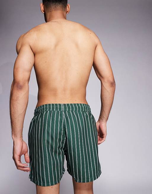 ASOS DESIGN Swim Shorts In Short Length In Green Stripe