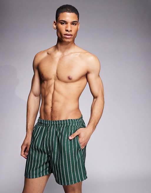 ASOS DESIGN swim shorts in short length in green stripe