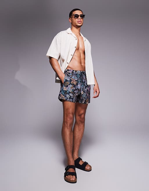ASOS DESIGN Swim Shorts In Short Length In Navy Floral Print
