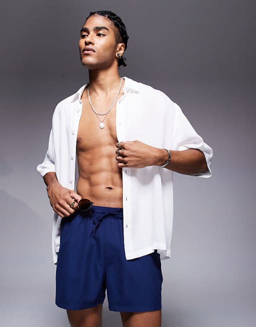 ASOS DESIGN swim shorts in short length in navy
