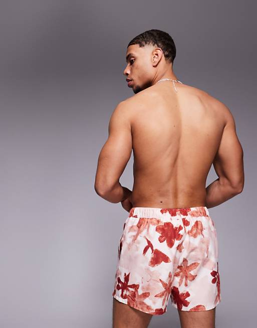 ASOS DESIGN Swim Shorts In Short Length In Pink Floral Print