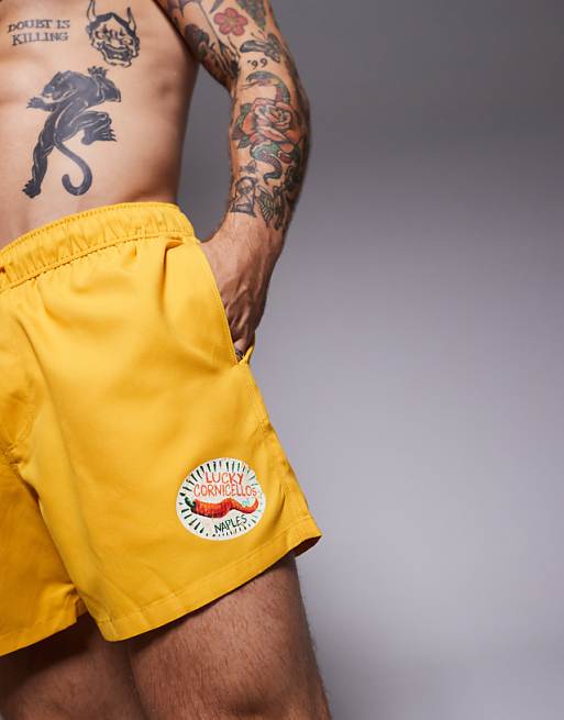 ASOS DESIGN Swim Shorts In Short Length In Yellow