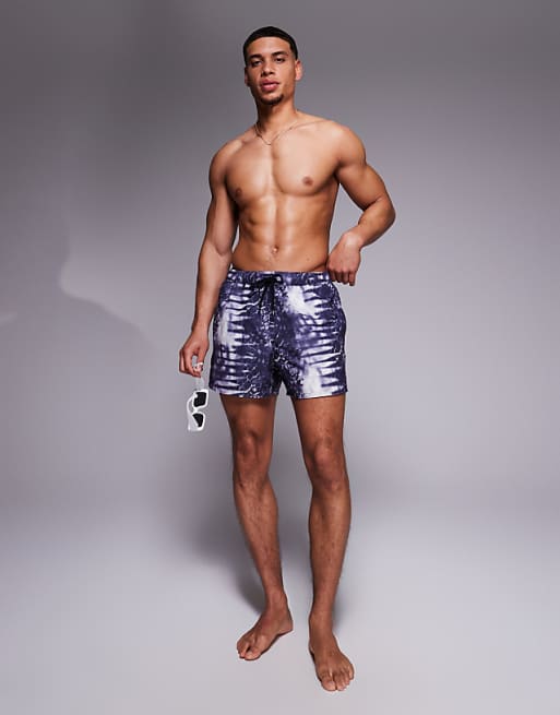 ASOS DESIGN Swim Shorts In Short Length With Animal Print In Navy