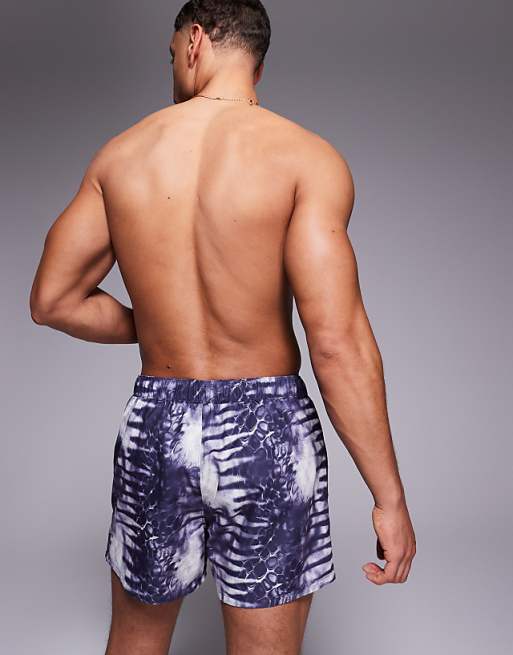 ASOS DESIGN Swim Shorts In Short Length With Animal Print In Navy