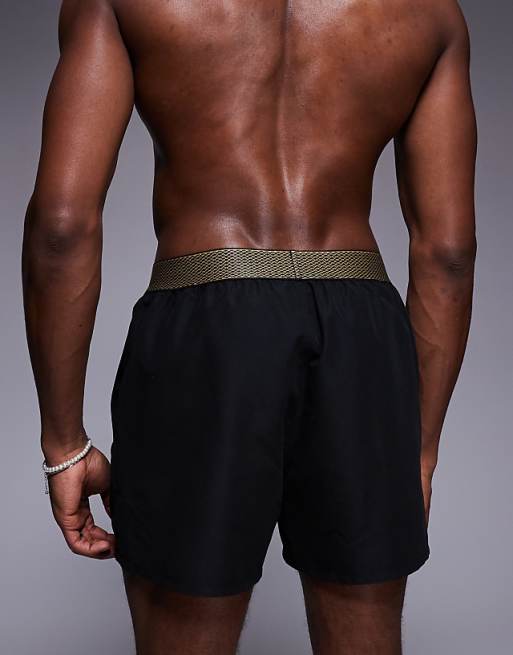 ASOS DESIGN Swim Shorts In Short Length With Elastic Waistband Detail In Black