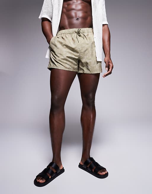 ASOS DESIGN Swim Shorts In Short Length With Floral Print In Green