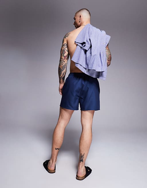 ASOS DESIGN Swim Shorts In Short Length With Placement Print In Navy