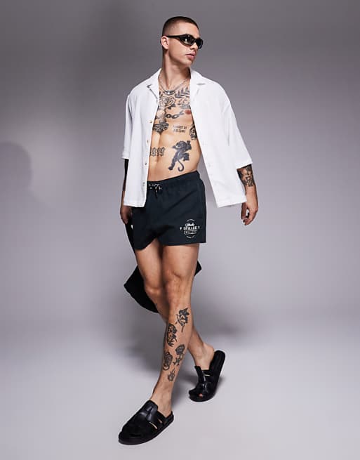 ASOS DESIGN Swim Shorts In Super Short Length In Black And White Print