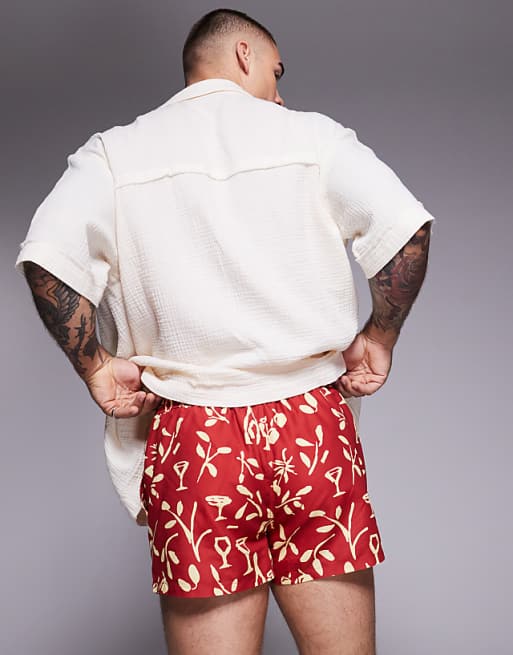 ASOS DESIGN Swim Shorts In Super Short Length In Floral Print In Red