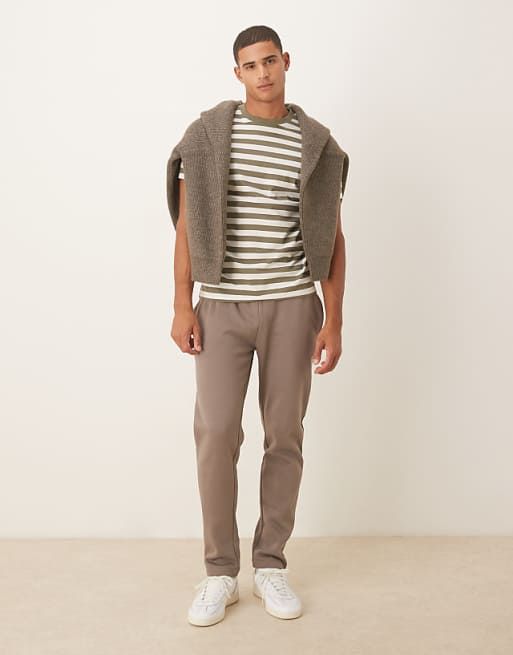 ASOS DESIGN T-shirt In Olive And Ecru Stripe