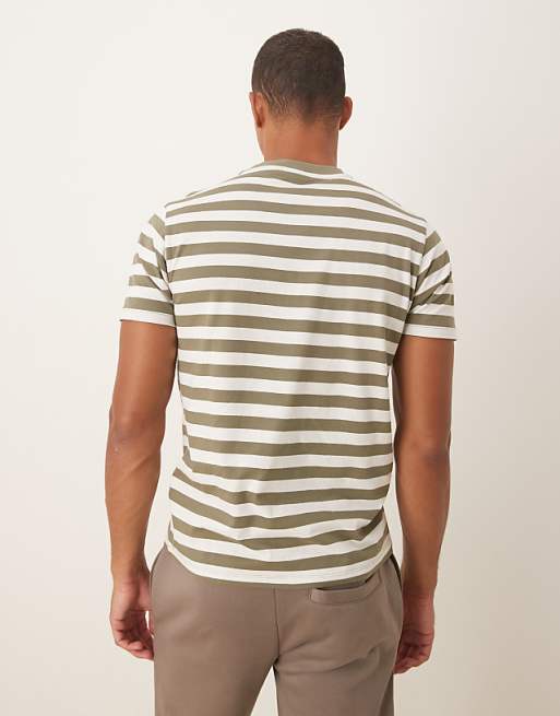 ASOS DESIGN T-shirt In Olive And Ecru Stripe