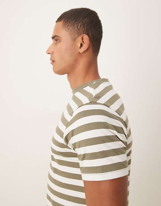 ASOS DESIGN T-shirt In Olive And Ecru Stripe
