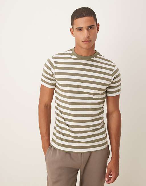ASOS DESIGN t-shirt in olive and ecru stripe