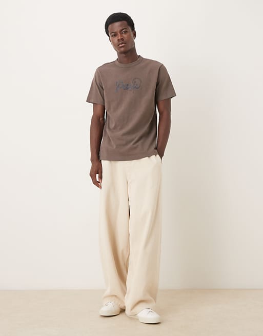 ASOS DESIGN T-shirt With High Build City Graphic In Washed Brown