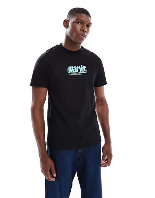ASOS DESIGN T-shirt With High Build Paris Graphic In Black