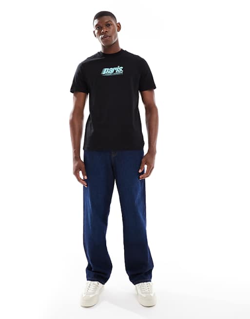ASOS DESIGN T-shirt With High Build Paris Graphic In Black