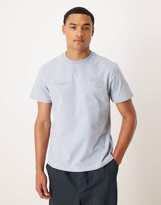 ASOS DESIGN t-shirt with high build text graphic in light blue