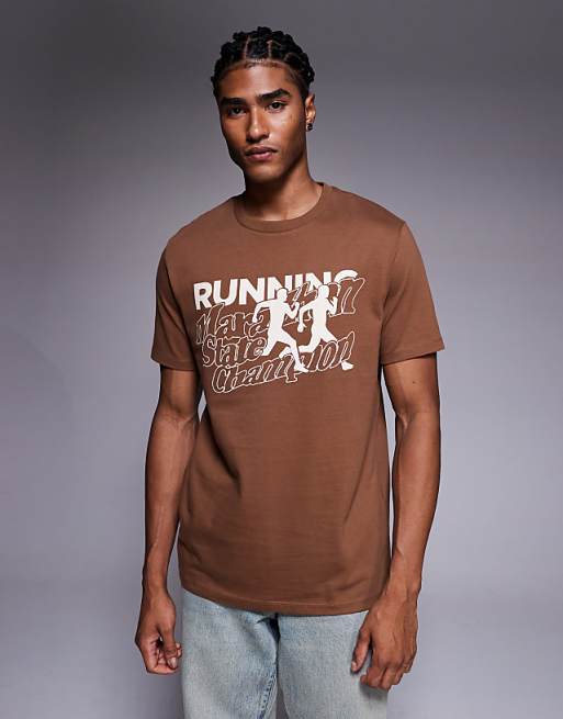 ASOS DESIGN t-shirt with sports graphic in brown