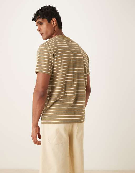 ASOS DESIGN T-shirt With Sun Chest Graphic In Khaki Stripe