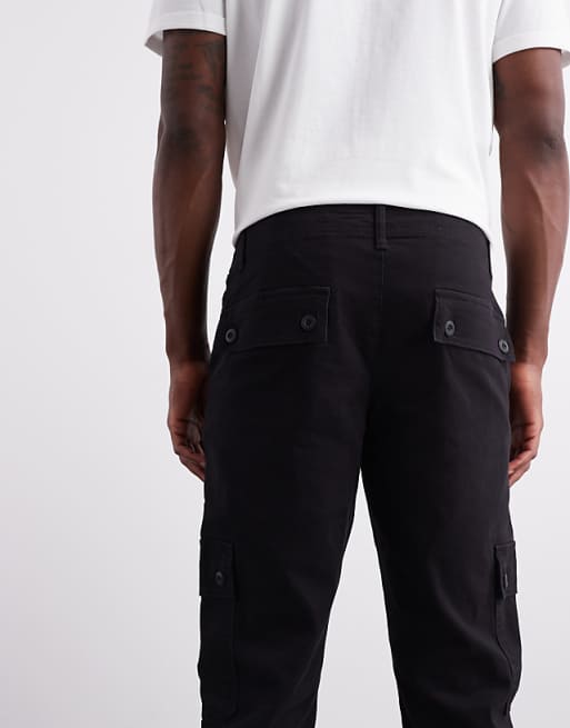 ASOS DESIGN Tapered Cargo Trouser In Black