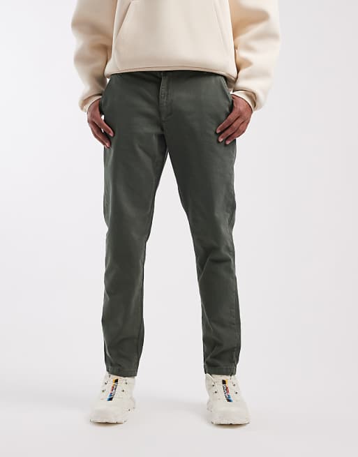 ASOS DESIGN tapered chinos in khaki with comfort stretch