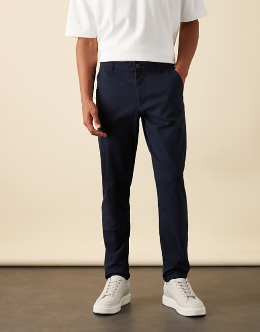 ASOS DESIGN Tapered Chinos In Navy
