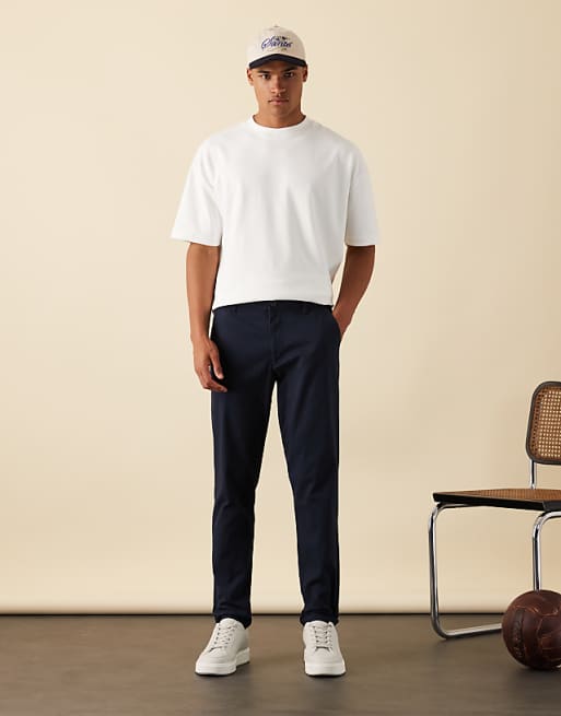 ASOS DESIGN tapered chinos in navy